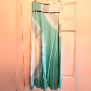 Tie-Dye Fold Waist Maxi Skirt Green